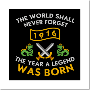 1916 The Year A Legend Was Born Dragons and Swords Design (Light) Posters and Art